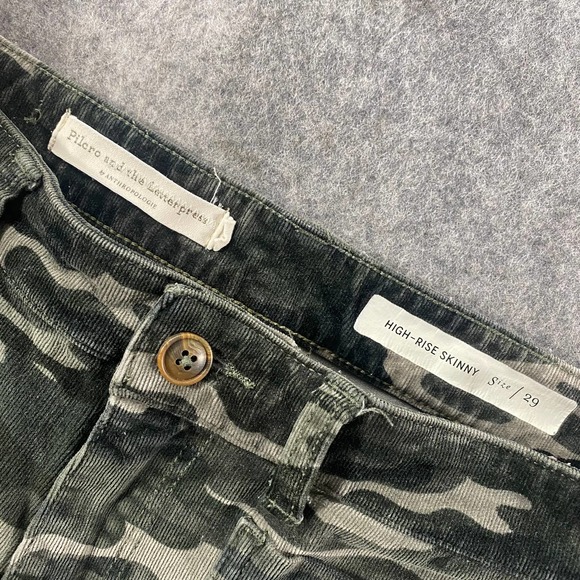 Anthropologie Pants 29 Green Camo Print Corduroy Pilcro Skinny High Rise - Picture 10 of 13